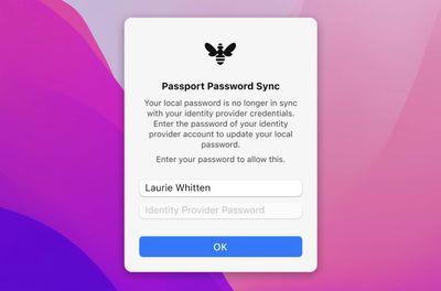 Passport Password Sync popup